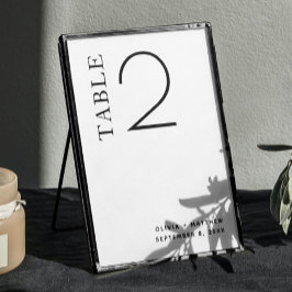 Tarjeta De Mesa Boda Minimalista | Moderno Simple Negro & Blanco