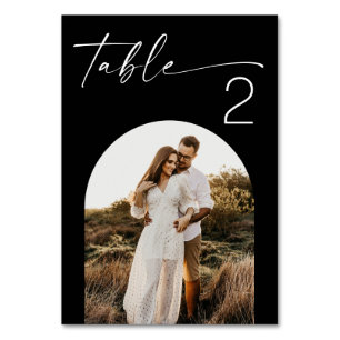 Tarjeta De Mesa Boda Minimalista Negra Foto Moderna Elegante