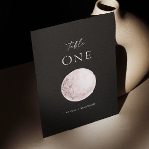 Tarjeta De Mesa Boda Minimalista Negra Luna Mística Rosa Pálido