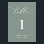 Tarjeta De Mesa Boda Minimalista Sage Olive Green | Personalizado<br><div class="desc">(**NOTA: Para pedir,  simplemente ajusta tu número de tabla (y nombre/fecha) y agrega cada número a tu carrito por separado. A continuación,  descúbralo una vez que haya terminado.) Bonita tarjeta con número de mesa,  elegante,  moderna y minimalista. Personalizable completo con sus nombres (o nombre de evento) y fecha.</div>