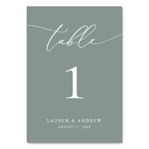 Tarjeta De Mesa Boda Minimalista Sage Olive Green   Personalizado 