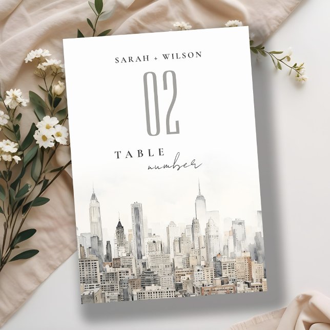 Tarjeta De Mesa Boda mínimo de acuarela del Skyline de la ciudad d (Subido por el creador)