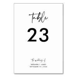 Tarjeta De Mesa Boda mínimo de guiones de caligrafía blanca negra