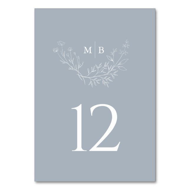 Tarjeta De Mesa Boda mínimo de monograma formal azul turbio (Anverso)
