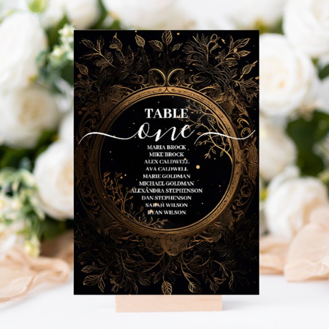 Tarjeta De Mesa Boda Mística Celestial de Negro y Dorado (Subido por el creador)
