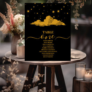 Tarjeta De Mesa Boda místico de estrellas celestes de oro negro