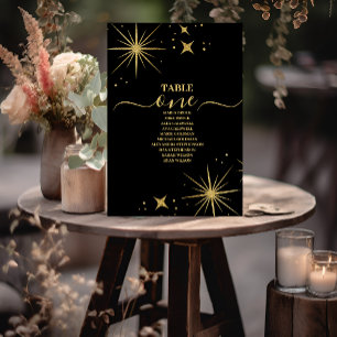 Tarjeta De Mesa Boda místico de estrellas celestes de oro negro