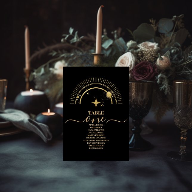 Tarjeta De Mesa Boda místico de galaxia celeste de oro negro (Subido por el creador)