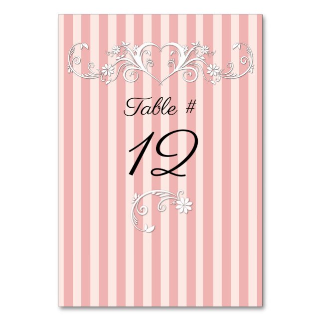 Tarjeta De Mesa Boda moderna a rayas rosadas y sonrosadas  (Anverso)