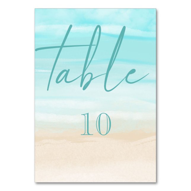 Tarjeta De Mesa Boda moderna abstracta en la playa (Anverso)