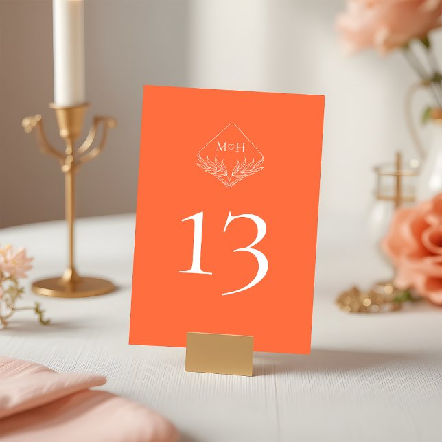 Tarjeta De Mesa Boda Moderna Boho Monograma Coral Rosa Naranja (Subido por el creador)
