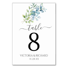 Tarjeta De Mesa Boda moderna con acuarela de vegetación de eucalip