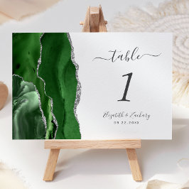 Tarjeta De Mesa Boda Moderna con Agata Verde Cazador y Plata