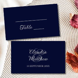 Tarjeta De Mesa Boda moderna con azul marino y letra script platea