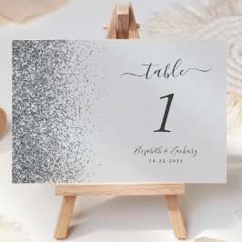 Tarjeta De Mesa Boda moderna con borde de brillo plateado gris cla
