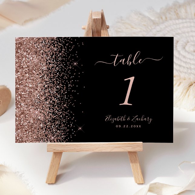 Tarjeta De Mesa Boda moderna con borde de purpurina de oro rosa (Subido por el creador)