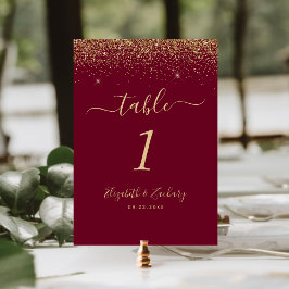 Tarjeta De Mesa Boda Moderna con Borde de Purpurina Dorada Roja de