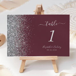 Tarjeta De Mesa Boda moderna con borde de purpurina plateada de Bo