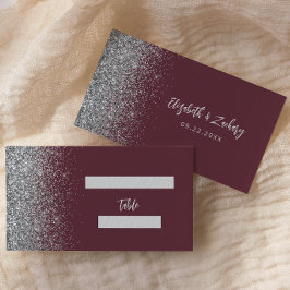 Tarjeta De Mesa Boda moderna con brillo de plata de Borgoña