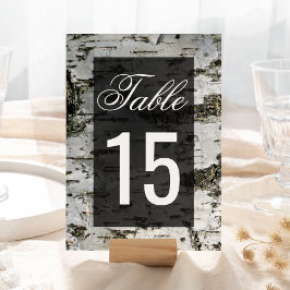Tarjeta De Mesa Boda moderna con corteza de abedul rústico