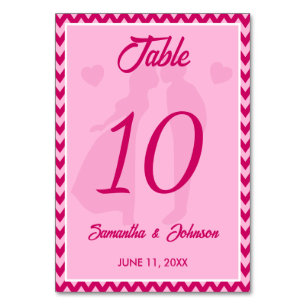 Tarjeta De Mesa Boda Moderna con Raya de Chevron Rosa Sonrosado