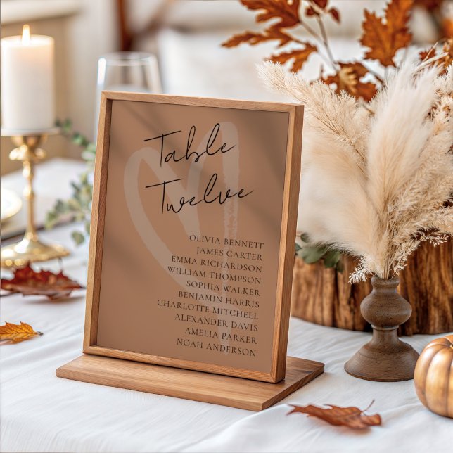 Tarjeta De Mesa Boda moderna con terracota y corazón (Subido por el creador)
