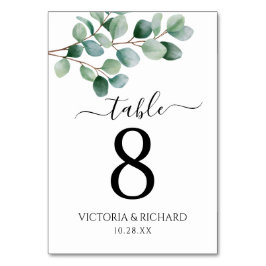 Tarjeta De Mesa Boda moderna con vegetación de eucalipto