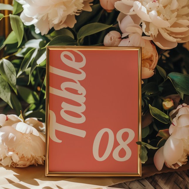 Tarjeta De Mesa Boda moderna coral rosa letra negrita (Subido por el creador)