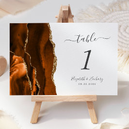Tarjeta De Mesa Boda Moderna de Ágata Dorada Naranja Quemada