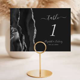 Tarjeta De Mesa Boda Moderna de Ágata Negra Plateada Oscura