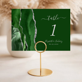 Tarjeta De Mesa Boda Moderna de Agata Verde Cazador Plateada