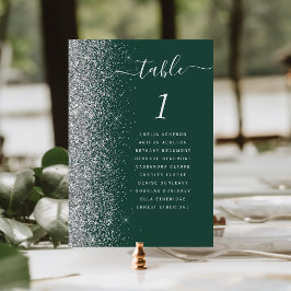 Tarjeta De Mesa Boda moderna de brillo plateado verde oscuro