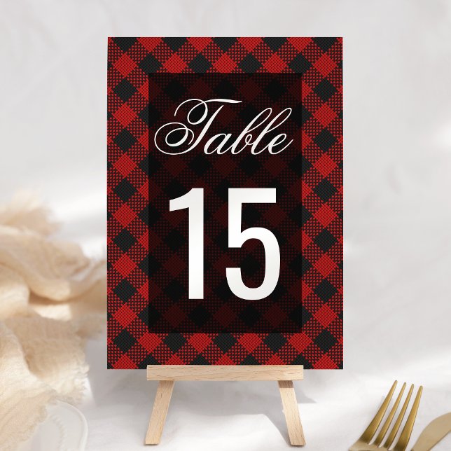 Tarjeta De Mesa Boda moderna de cuadros de búfalo rojos (Subido por el creador)