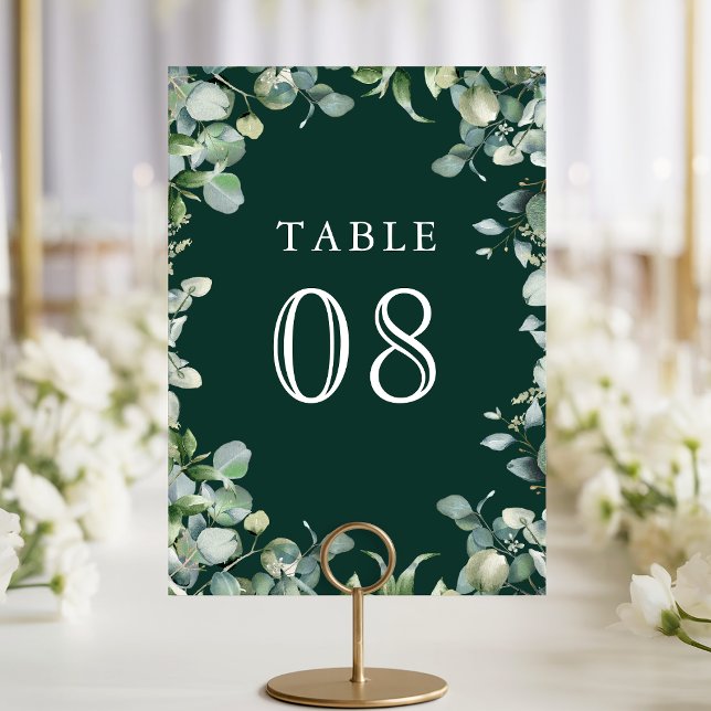 Tarjeta De Mesa Boda Moderna de Eucalipto Verde Esmeralda (Subido por el creador)