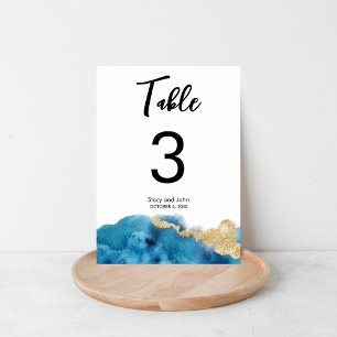 Tarjeta De Mesa Boda moderna de isla oceánica con acuarela