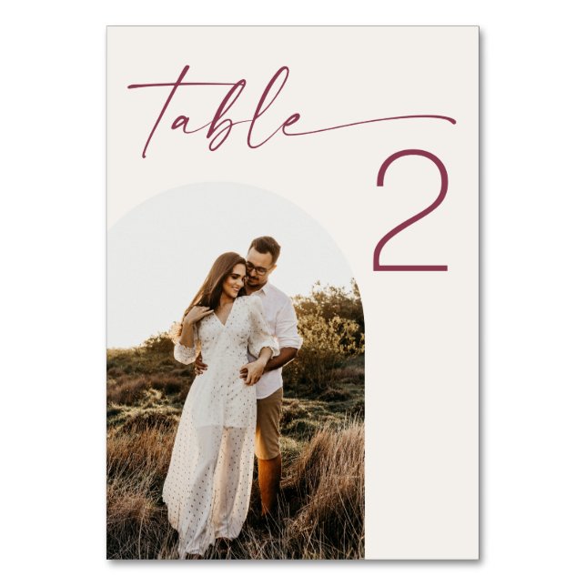 Tarjeta De Mesa Boda Moderna de Marfil Suave | Foto Arqueada Limpi (Anverso)