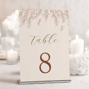 Tarjeta De Mesa Boda moderna de terracota marfil con hojas minimal