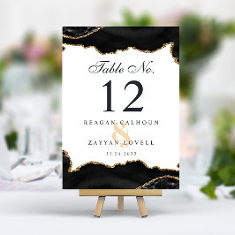 Tarjeta De Mesa Boda moderna elegante de mármol ágata negro y dora