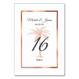 Tarjeta De Mesa Boda moderna elegante rosa oro cobre palma