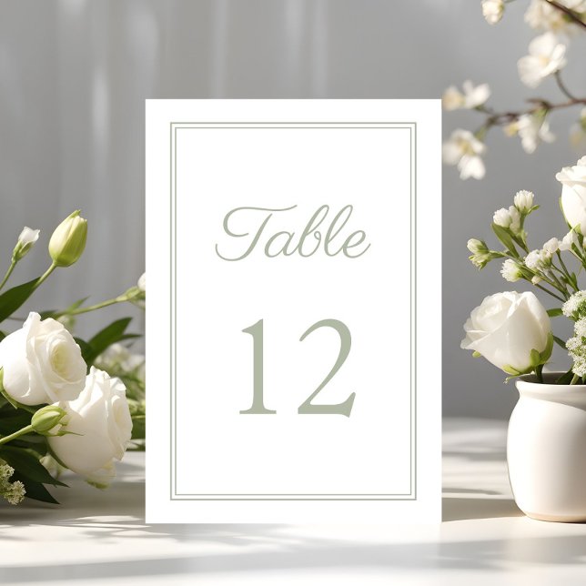 Tarjeta De Mesa Boda Moderna Elegante Verde Salvia (Modern Elegant Sage Green Wedding Table Number)