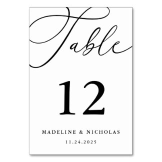 Tarjeta De Mesa Boda moderna en negro y blanco con letra caligráfi