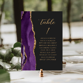 Tarjeta De Mesa Boda Moderna Escritura Oscura Agate Morado Dorado