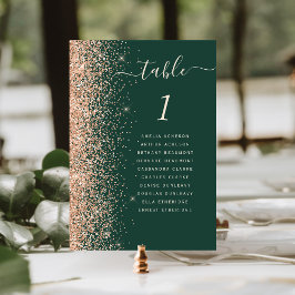 Tarjeta De Mesa Boda Moderna Esmeralda Verde con Brillo de Melocot