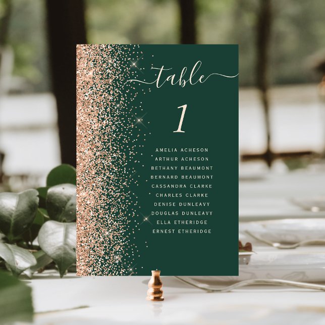 Tarjeta De Mesa Boda Moderna Esmeralda Verde con Brillo de Melocot (Subido por el creador)