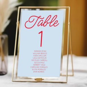 Tarjeta De Mesa Boda moderna minimalista azul y roja