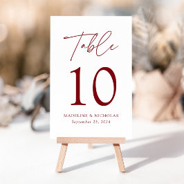 Tarjeta De Mesa Boda Moderna Minimalista con Letra Roja