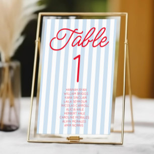 Tarjeta De Mesa Boda moderna minimalista con rayas azules y rojas
