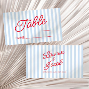 Tarjeta De Mesa Boda moderna minimalista de rayas azules y rojas