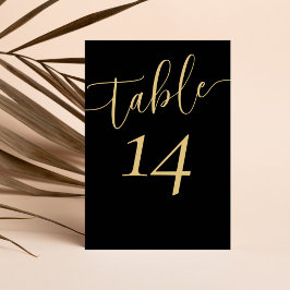 Tarjeta De Mesa Boda moderna negra y dorada