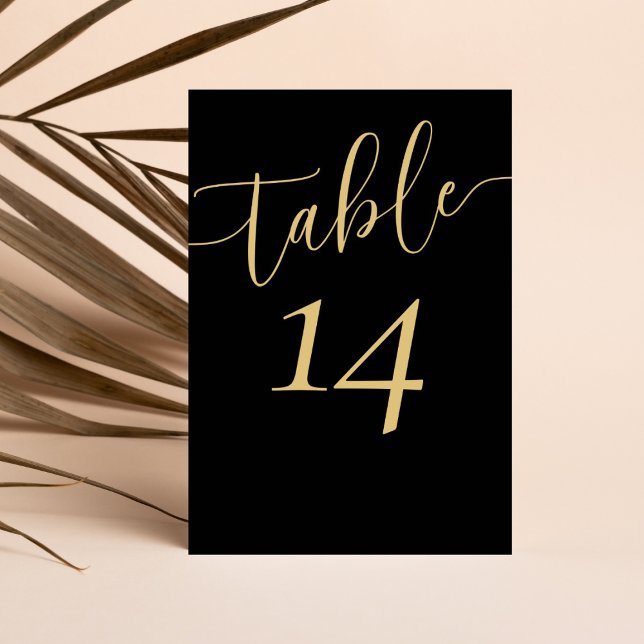 Tarjeta De Mesa Boda moderna negra y dorada (Subido por el creador)